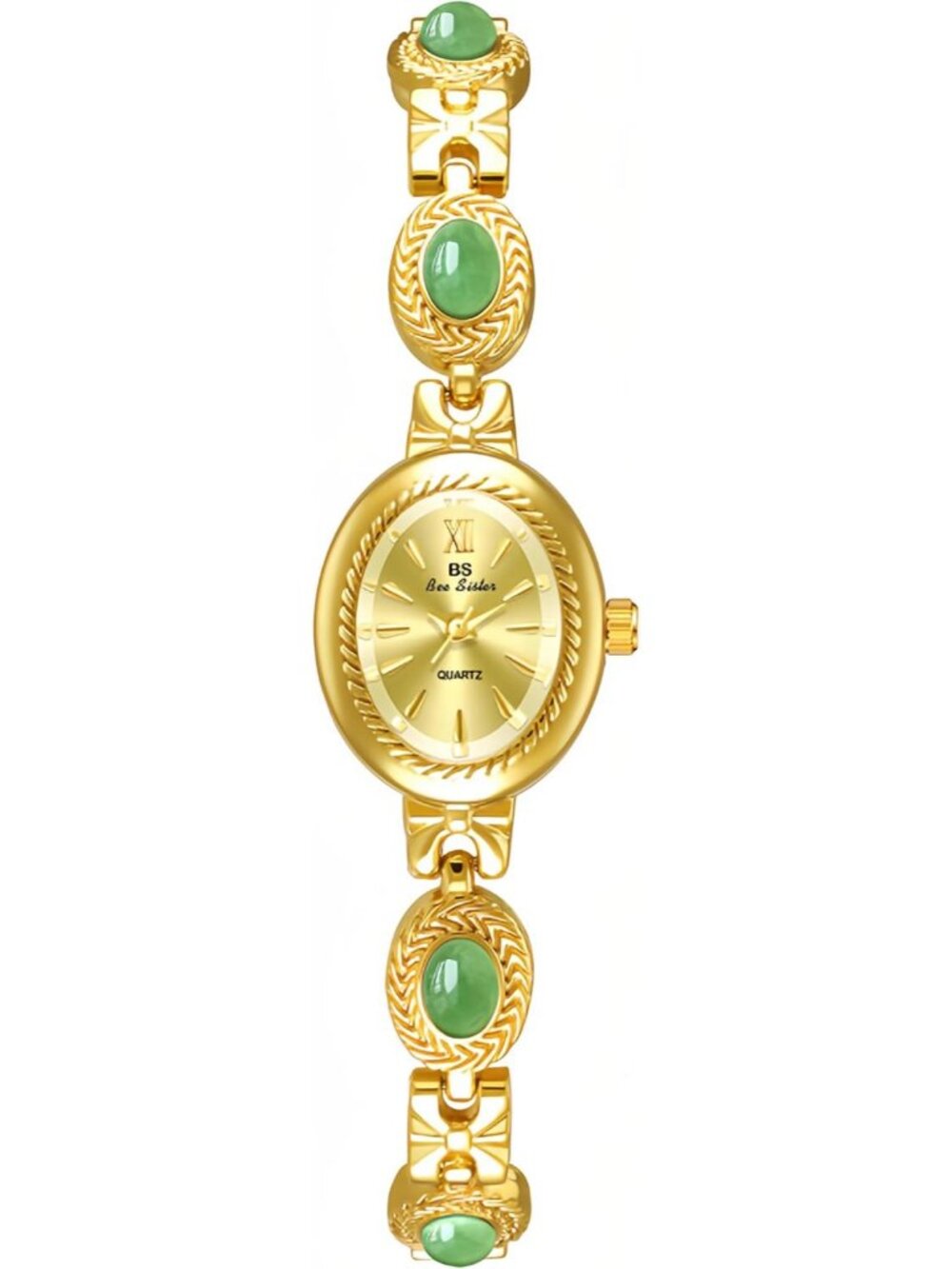 Women's Gold Vintage Bracelet Elegant Jade Oval Dial Fashion Quartz Wrist Watch
